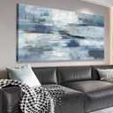 VEAEE Abstract Canvas Wall Art Vintage Blue White Grey Painting Ocean Canvas Wall Decor Modern Artwork Prints for Living Room Bedroom Bathroom Office Home Decoration Framed Ready to Hang 24" X 48"
