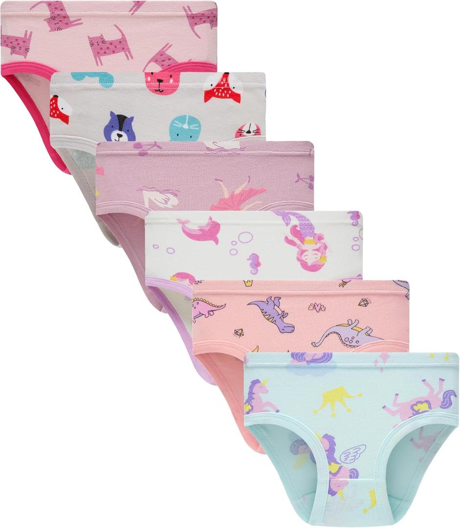 Hahan Girls Soft Panties Toddler Girls Cotton Underwear Kids Briefs (5, Gray Pink Purple) 6Pack