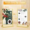 4x6 Gold Acrylic Sign Holder, 12 Pack Wedding Table Number Holder Stands with Vertical Gold Borders, Double Sided Picture Frame Paper Stand, Clear Photo Display Menu Holder for Party, Home, Restaurant