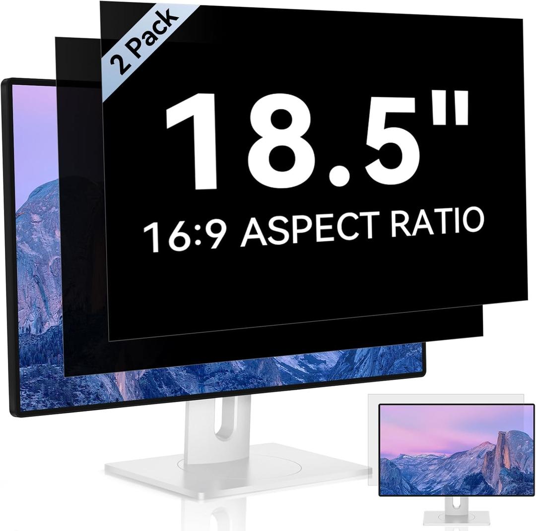 [2-Pack] 18.5 Inch Computer Privacy Screen for 16:9 Aspect Ratio Widescreen Monitor, Eye Protection Anti Glare Blue Light Computer Monitor Privacy Filter, Removable Anti-Scratch Screen Protector Film