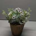 Faux White Flowers Potted Plants 9" Fake Daisy Outdoor Plants with Faux Eucalyptus Hangfing Frosted White Leaves in Drab Yellow Plastic Planter for Window Home Garden Decorations