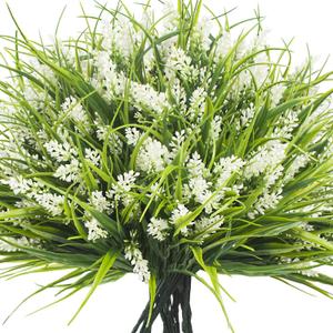 20 Bundles Artificial Plants Outdoor Fake Monkey Grass with Flowers (White)