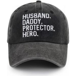 Husband Daddy Protector Hero Hat, Adjustable Cotton Embroidered Fathers Day Birthday Gifts for Dad Baseball Cap (Gray), One Size