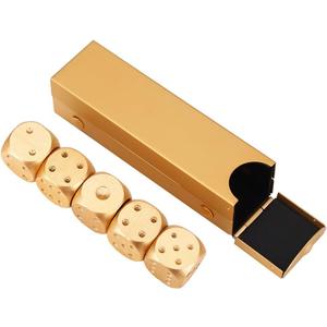 Aluminum Alloy Dice Set - Table Game Dice, Poker Games Dices Set with Case - 5Pcs (Gold, Silver) - Hexahedron - Adult, Teen