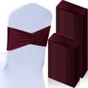 Moukeren 100 Pcs Spandex Chair Sashes Bows Bands Slider Sashes for Chair Covers Elastic Bands Ties Ribbon Decorations for Wedding Party Events Ceremony Birthday Banquet (Burgundy)