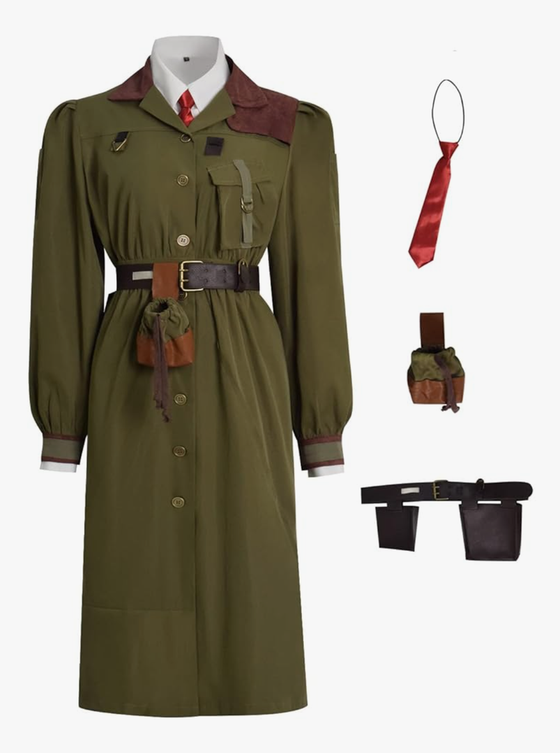 Womens Matilda the Musical Cosplay Miss Trunchbull Costume Uniform Suit Halloween Outfit Coat Shirt Belt Set, Size L.