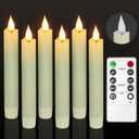 PChero Flameless Flickering Taper Candles with Remote Timer and Dimmer, 6.4 Inch Real Wax Ivory LED Candlesticks Battery Operated for Halloween Christmas Home Wedding Decor (Small, Ivory (6pcs), Melted Edge)