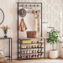 HOOBRO Hall Tree, Coat Rack with Shoe Rack, Hall Tree with Bench, 5 Tier Shoe Storage Organizer with 9 Hooks for Entryway, Closet, Sturdy, Industrial, Greige and Black BG80MT01G2, 31.5"L x 12.6"W x 74.8"H
