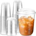Baderke 50 Sets Clear Plastic Cups with Lids, Iced Coffee Cups with lids,Disposable Plastic Smoothie Cup for Cold Drinks, Sip Lid (16 oz)