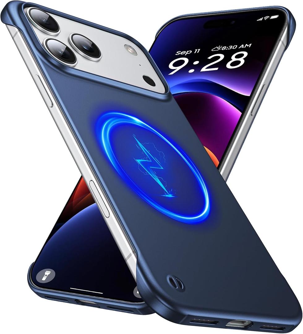 Magnetic Ultra Thin Frosted Designed for iPhone 17 Pro Max Frameless Case 6.9 inch [Compatible with MagSafe] Slim Minimalist Lightweight Matte Hard Cover Protective Borderless Case-Navy Blue