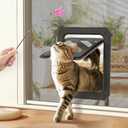 LIBBEPET Cat Door for Screen Door, Lockable Cat Screen Door for Cats & Small Dogs Up to 20 lbs, Magnetic Flap Opening 7 x 9 inches, Equipped with Interactive Cat Toy & Installation Tools, Black