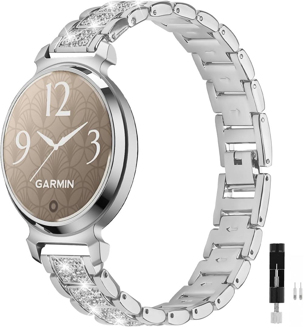 Stainless Steel Watch Band Compatible with Garmin Lily 2/Lily 2 Active, Elegant Metal Link Replacement Strap Bracelet with Resizing Tool, Jewelry Wristband Accessories for Women Girls (Silver)