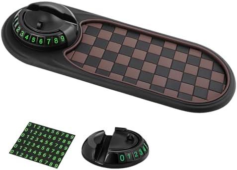 Pack Of 2 Multifunction Car Anti-Slip Mat, Rotatable Anti Skid Car Dashboard Pad with Temporary Parking Numbe, Universal Car Phone Holder, and Large Pad for Phones Sunglasses Keys Gadgets (Black Brown)