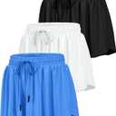 HASMES Girls Butterfly Shorts Teen Flowy Athletic Shorts for Running Dance Cheer  (11-12 Years, Black-white-royal Blue)