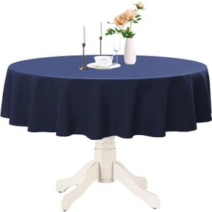 Romanstile Round Waterproof Tablecloth, Stain Resistant Washable Table Cloths Wrinkle Free Polyester Table Covers for Kitchen Dining Party Wedding Indoor and Outdoor - Navy Blue, 108 Inch