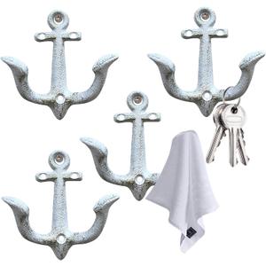 Notakia Decorative Wall Mounted Antique Shabby Chic Metal Home Bathroom Towel Coat Hooks Hanger, Vintage Rustic Cast Iron Wall Hooks (White 4Pcs)