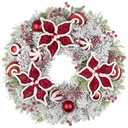 24 inch Christmas Door Wreath, Poinsettia Wreaths for Front Door with Candy Cane Red and White Ball Berries for Fireplace Xmas Decorations, Wall Window Indoor Outdoor Holiday Decor