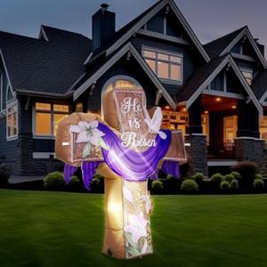 VIHOSE Easter Inflatable Decor 4.5 Ft He is Risen Blow Up Decoration Religious Cross Inflatables with LED Lights Christian Inspirational Yard Decor for Garden Lawn Indoor Holiday Party Supplies