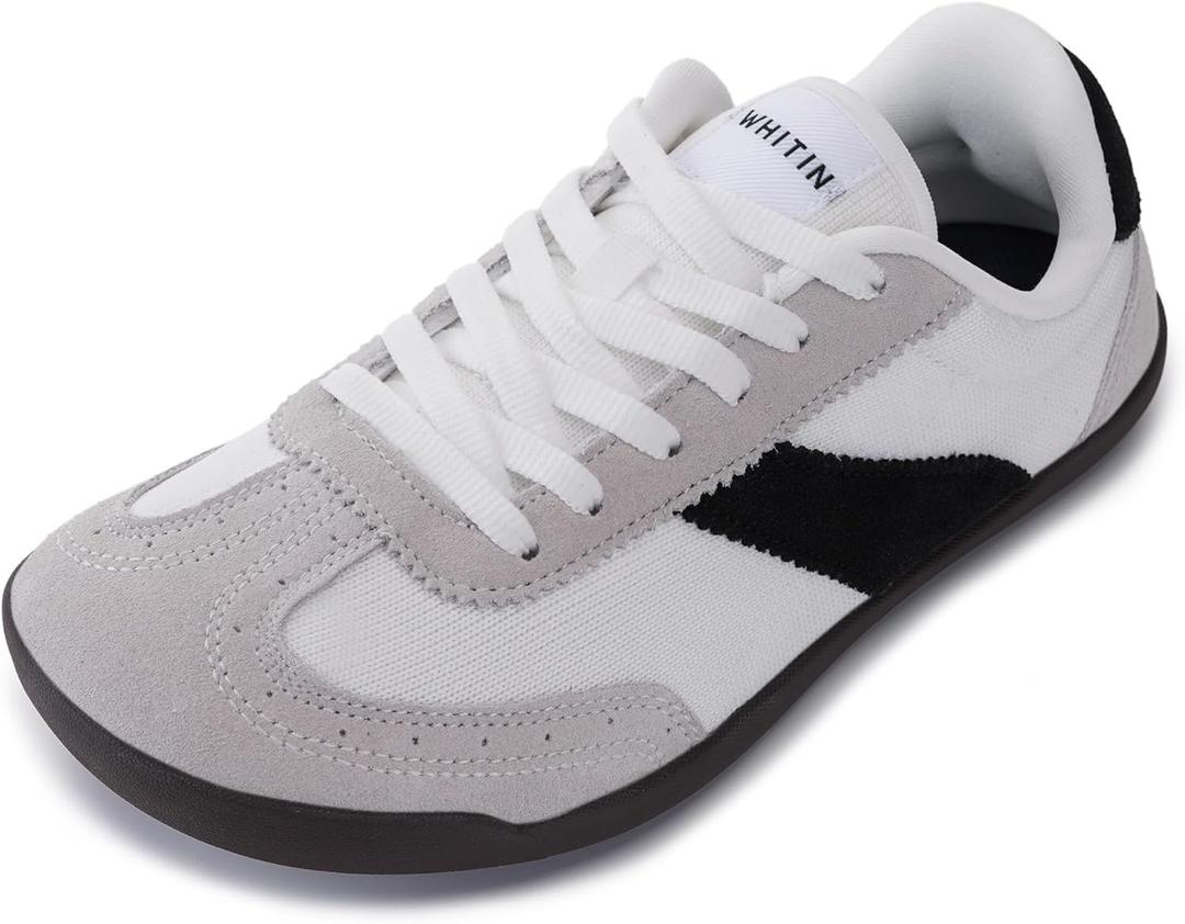 WHITIN Wide Barefoot Sneakers for Women | Brogue Toe Cap Style | Suede-Knit Hybrid (9.5 Wide, Grey Chocolate)