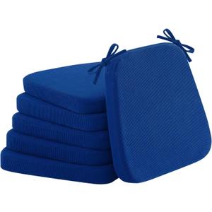Nobildonna Chair Cushions for Dining,Kitchen,Office, 2'' Thick High-Density Foam Seat Pads with Gel-Infused, Non-Slip, Removable Washable Cover with Ties, Chair Pads,17" x 16",Sapphire Blue,Set of 6