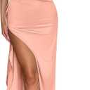 Memoriesea Women's Sexy One Shoulder High Split Cocktail Wedding Party Maxi Dress (Pink) M