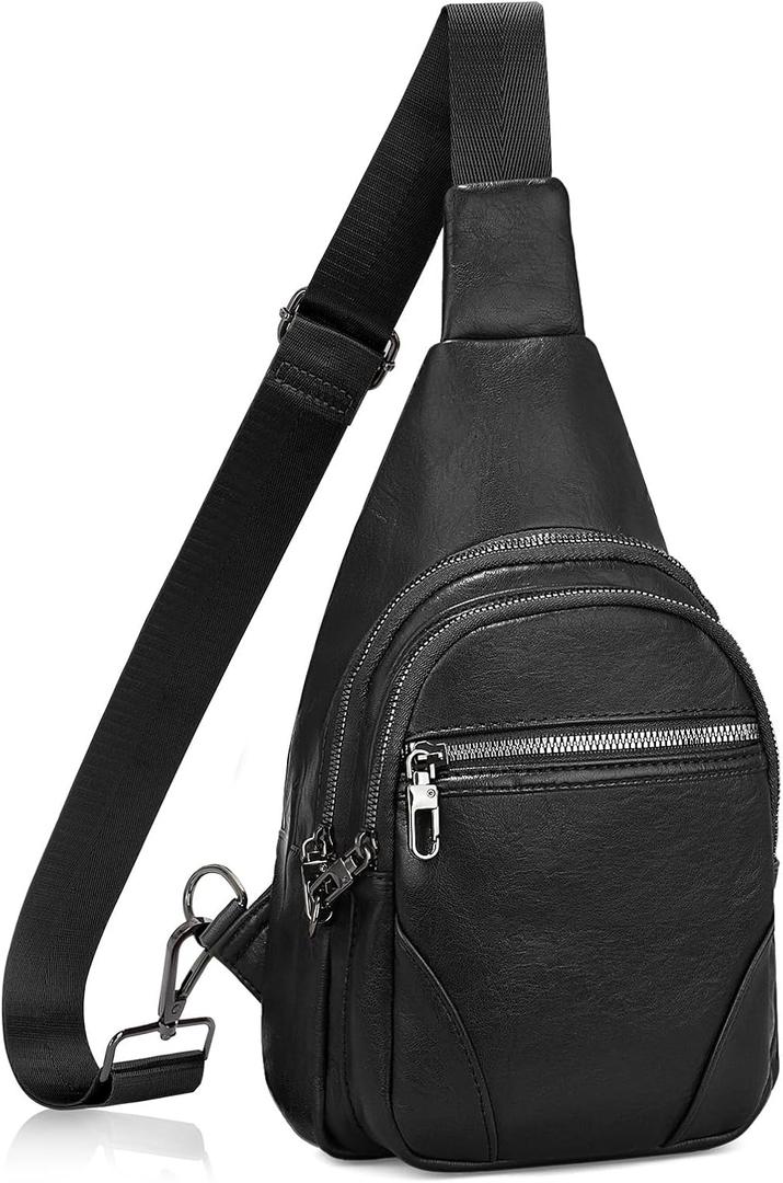 JASGOOD Anti Theft Crossbody Travel Bag for Women Men PU Leather Sling Bag with Adjustable Strap