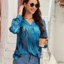 Womens 3 4 Sleeve Blouse Long Sleeve Business Casual Tunic Tops V Neck Work Tops Textured Dressy Casual Shirts (Blue, L)