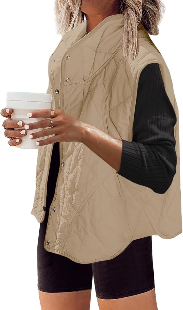 SENSERISE Womens Puffer Vest Quilted Vests Oversized Lightweight Outerwear Puffy Padded Jacket Winter Fall Outfits (Medium, Light Khaki Beige)