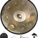 Handpan Drum 22 Inches D Minor Kurd, 432Hz 10 Notes Hand Drum Instrument, Premium Steel Drum, Handpan Instrument for Adults (Gold)