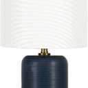 Lambert 15" Tall Ceramic Mini Lamp with Fabric Shade in Matte Navy/White