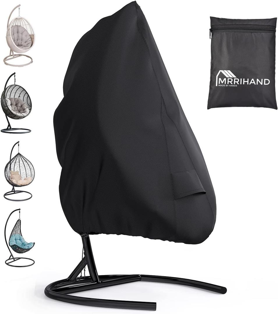Patio Egg Chair Cover with Zipper and Air Vent, Mrrihand 420D Heavy Duty Outdoor Chair Cover Waterproof, Hanging Swing Chair Cover, 74.8H x 45.3W, Black, 1 Pack