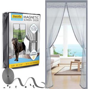 Magnetic Screen Door,Heavy Duty Mesh Curtain Fit Door Size 38 x 82 Inch,Pet and Kid Friendly Self Sealing Fly Screen Door with Stay Open Buckles,Keeps Bugs Out Let Breeze in (1, White)