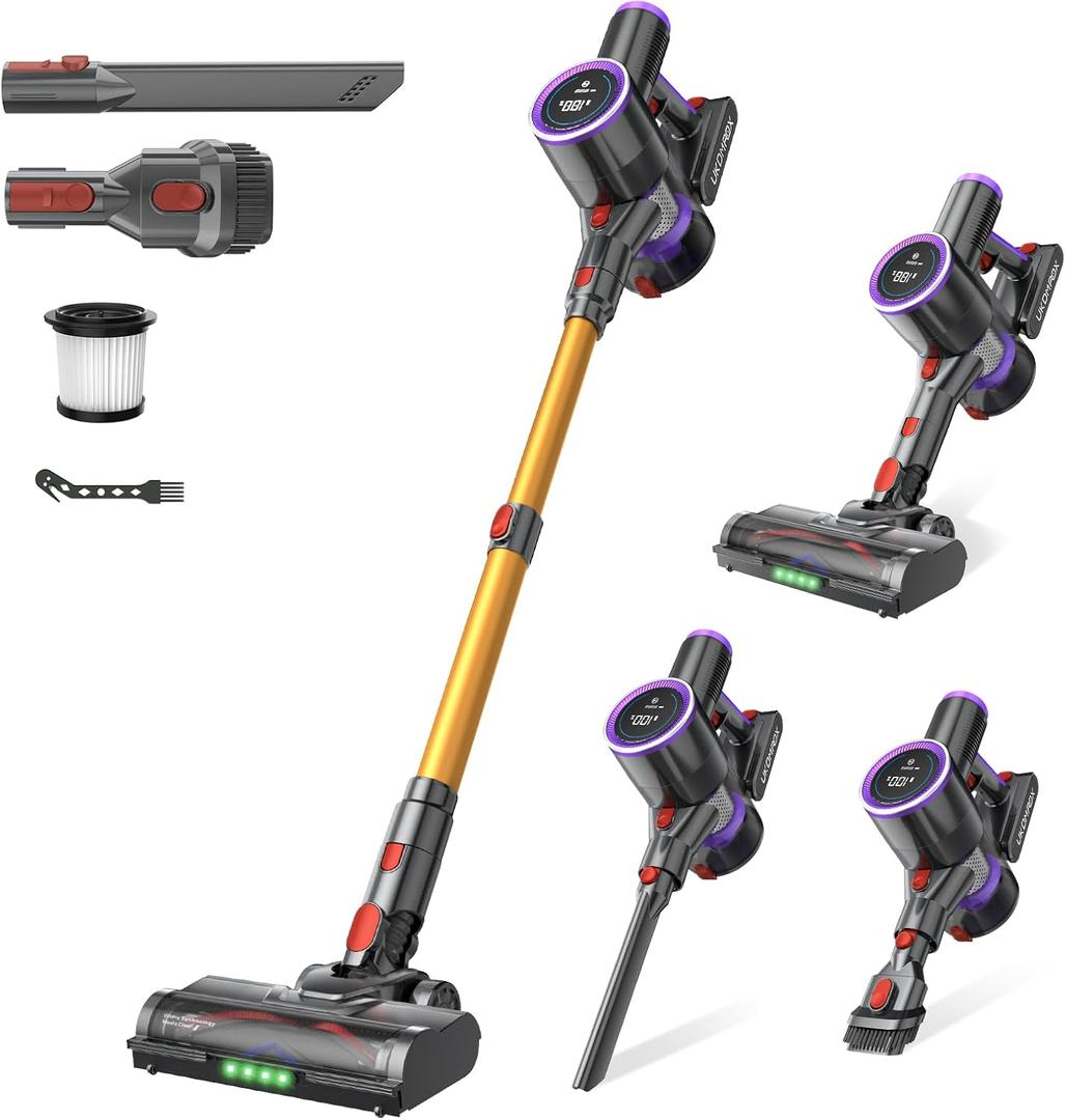 Cordless Stick Vacuum Cleaner: 550W 50KPA 45Mins with Powerful Suction, Self-Standing Lightweight Wireless Rechargeable Handheld Vacuum with Touch Screen for Home Pet Hair/Carpets/Floors