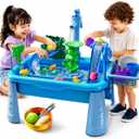 Water Table Play Sink Toy for Kids 2 3 4 5 6 Years Old - Outdoor Kitchen with Running Water, Fishing Games, Toddler Water Play Table for Kids Ages 3-8, Beach Outdoor Toys, Birthday Gifts 2+ 3-5 (Blue)