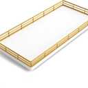 Bathroom Toilet Tank Tray, 13" Wood Toilet Paper Storage Basket Tray Back of Toilet Basket Organizer,Vanity Tray for Perfume Makeup Candle Decor, Gold & White (13" x 6.5" x 1.5")