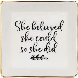 Jewelry Tray Ceramic Trinket Dish Ring Funny Birthday Gifts for Women Unique New Job Spiritual Congratulations Gift Best Friend Mom Friendship Office Decor,She Believed She Could So She Did