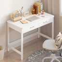 4NM 39.4" Computer Desk with Drawer, Morden White Home Office Desk, Study Writing Table with Storage for Small Spaces,Vanity Desk Makeup Table for Bedroom - White