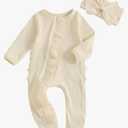 Ayalinggo Newborn Baby Girl Fall Winter Outfits Clothes Knit Jumpsuit Ruffle Romper Newborn Coming Home Outfit for Baby Girl, Newborn 