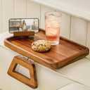 Tinamo Acacia Wood Sofa Armrest Tray with Phone Holder - Large Sofa Arm Tray Table Clip - Couch Arm Table for Wide Couches - Wooden Side Tables for Small Spaces for Eating and Drink(13.8" x 9.5" x 1")