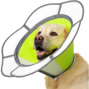 Soft Dog Cone Collar After Surgery Recovery,Adjustable E-Collar with Removable Shield,Lightweight,Breathable Anti-Licking Protective Cone for Large,Medium,Small Pets (Neon Green, XL (Neck:17''-22''))