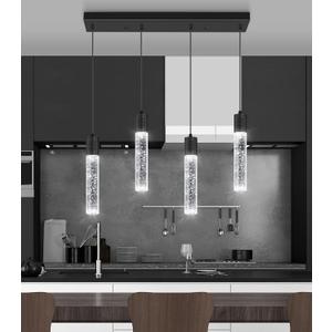 4-Lights Mini Modern Crystal Chandeliers for Kitchen Island Pendants Lighting Fixture LED Ceiling Light for Dining Room Bedroom Foyer 6000K (Black)