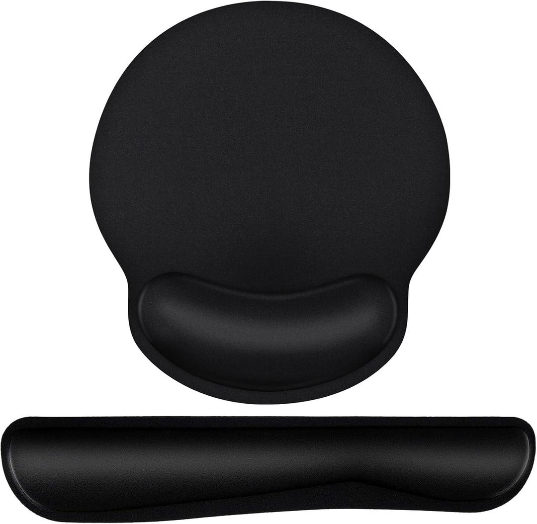 Mouse Pad and Keyboard Wrist Rest- Ergonomic Wrist Pad for Computer Keyboard and Mouse Pad, Memory Foam Wrist Support for Comfy Typing (Mouse pad Set, Classic Black)