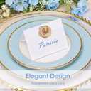 50 Pack Place Cards with Antique Gold Wax Seal Sticker, Name Cards for Table Setting, 4x3 inches Table Tent Card Stock Decor for Party, Wedding Dinner & Events (Pearlescent White)