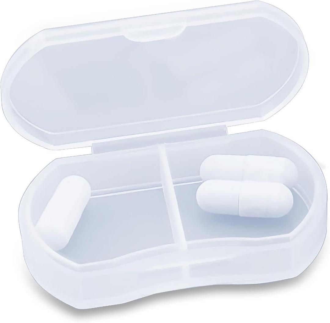 Pill Case for Purse Small Pill Organizer Portable Travel Daily Pill Containers AM & PM Mini Pill Box Vitamin, Fish Oil, Supplement Holder (1 PCS, White)