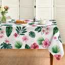 Horaldaily Summer Tablecloth 6060 Inch Square, Tropical Flowers Monstera White Washable Seasonal Table Cover for Party Picnic Dinner Decor
