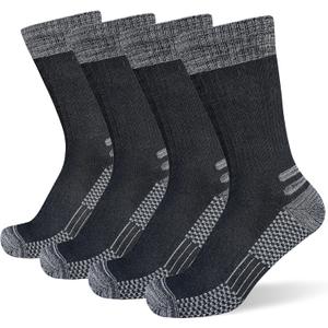 Men's Crew Work Boot Socks, Thick Cushioned Moisture Wicking Hiking Sock 4 Pairs (12-15)