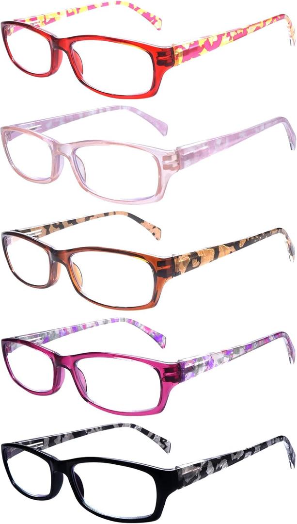MAEOWN 5 Pack Reading Glasses for Women, Blue Light Blocking Computer Readers, Ease Blurry Vision Dry Eyes Anti UV Glare (Multicolor-c1, 0.00, x)