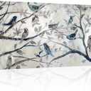 PoGoXiPoYo 1 Panel Abstract Birds Canvas Prints Wall Art Hummingbird Tree Branch Blue and Grey Oil Painting Wall Decor Modern Artwork for Kitchen Living Room Bedroom Framed 20x48 inch