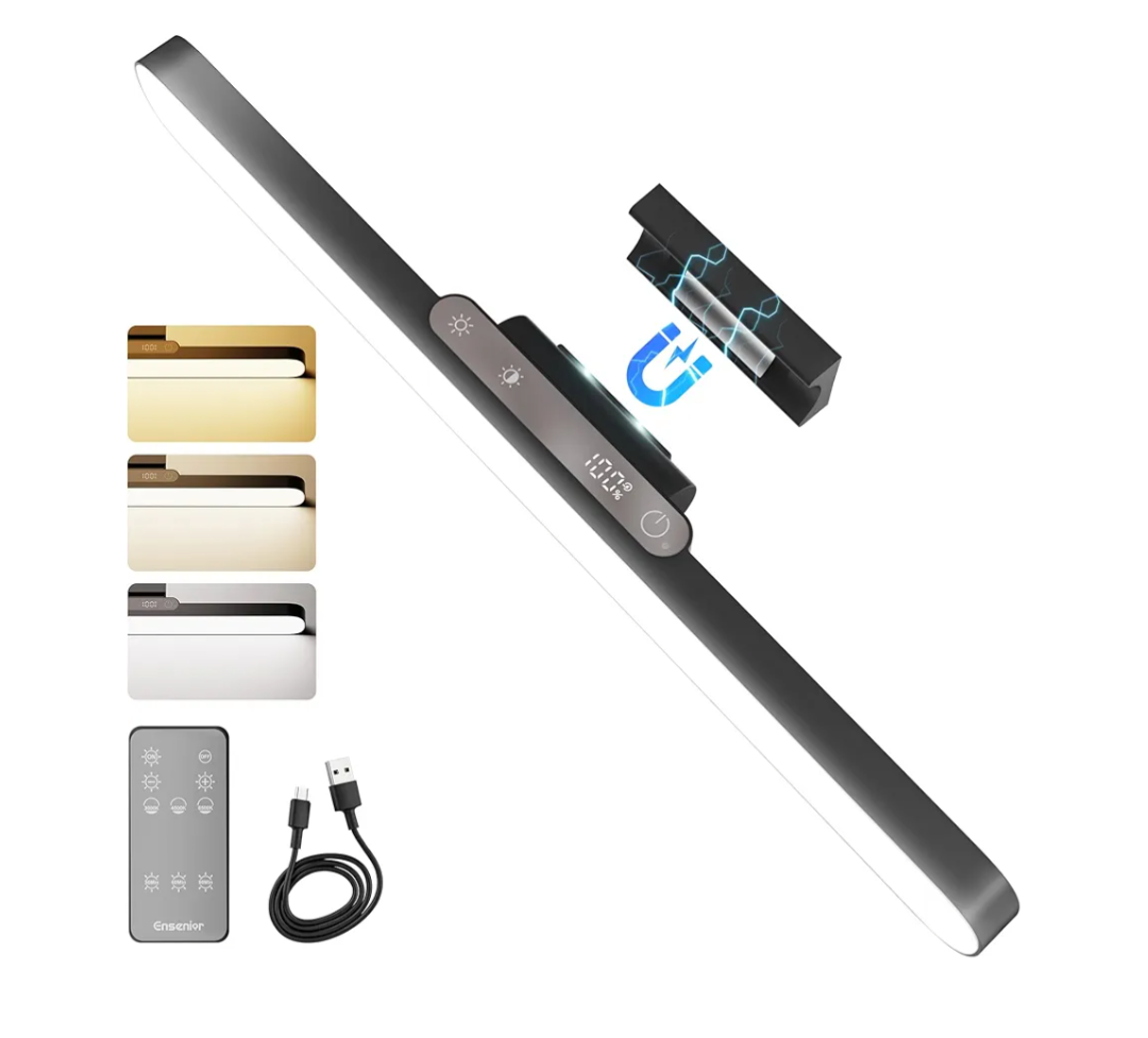 Ensenior 5W Rechargeable Light Bar with Remote, Magnetic Led Lights with Battery Display, 2500mAh Dimmable and Adjustable Angle Makeup Light with 3CCT for Cabinet, Closet, Bathroom and Desk