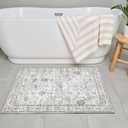 Babovid Area Rugs 24x17 Inch Home Decor Entry Rug, Small Door Mat Bath Mats for Bathroom, Ultra-Thin Non Slip Floral Low Pile Tub Mat for Sink Shower Doorway Tub Kitchen Sink(2 x 1.4 ft, Grey)